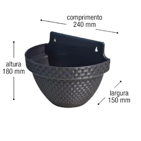 VASO POTE PRETO MEIA LUA PAREDE RATAN 3L PEQ *