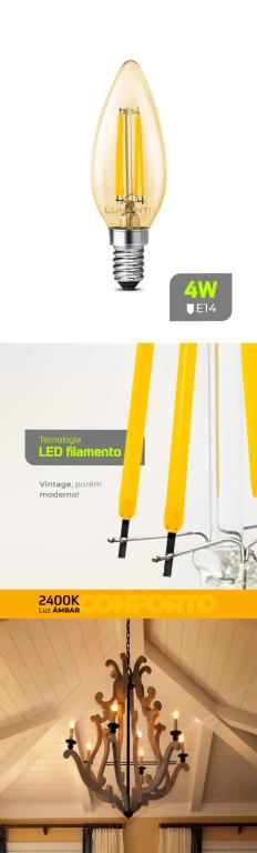 LAMPADA LED 4W RETRO VELA E14 FILAMENTO 2400K MORNA*