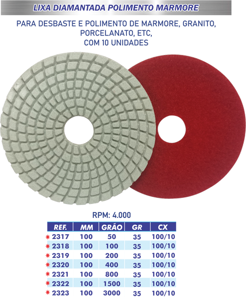 DISCO POLIR PORCELANATO 100MM X 400G LOTUS*