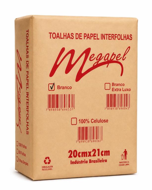 PAPEL 1x 800un 20x21 TOALHA INTERFOLHA BRANCO MEGAPEL