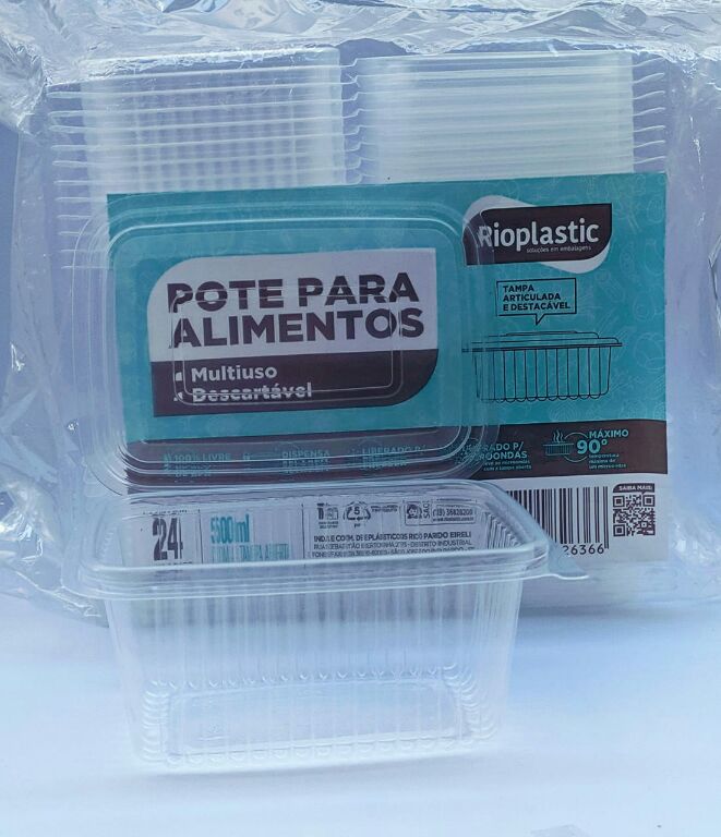 KIT POTE 24un 500ml RETANGULAR FREEZER E MICROONDAS RIOPLASTIC