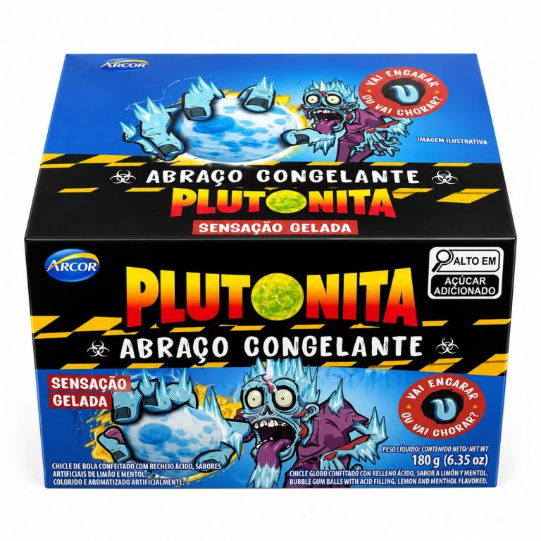 CHICLETE 2x 40un 180g DE BOLA SABOR LIMÃO E MENTOL ABRAÇO CONGELANTE PLUTONITA