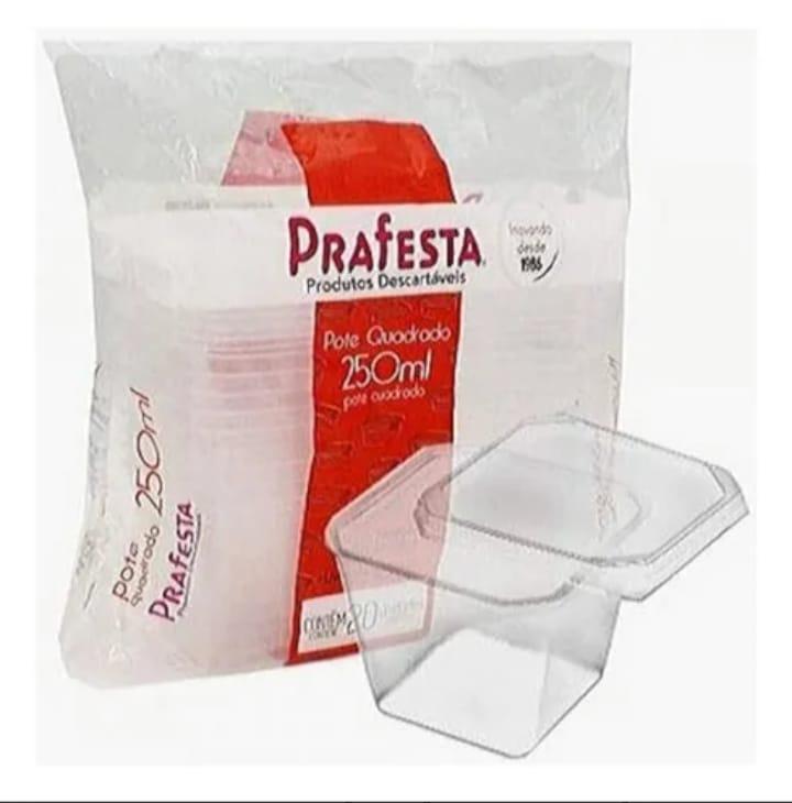 KIT 1x 20un 250ml POTE FREEZER E MICROONDAS QUADRADO PRAFESTA