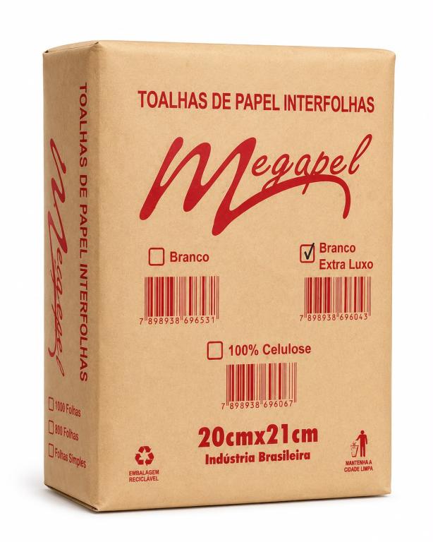 PAPEL 2x 800un 20x21 TOALHA INTERFOLHA BRANCO EXTRA LUXO MEGAPEL