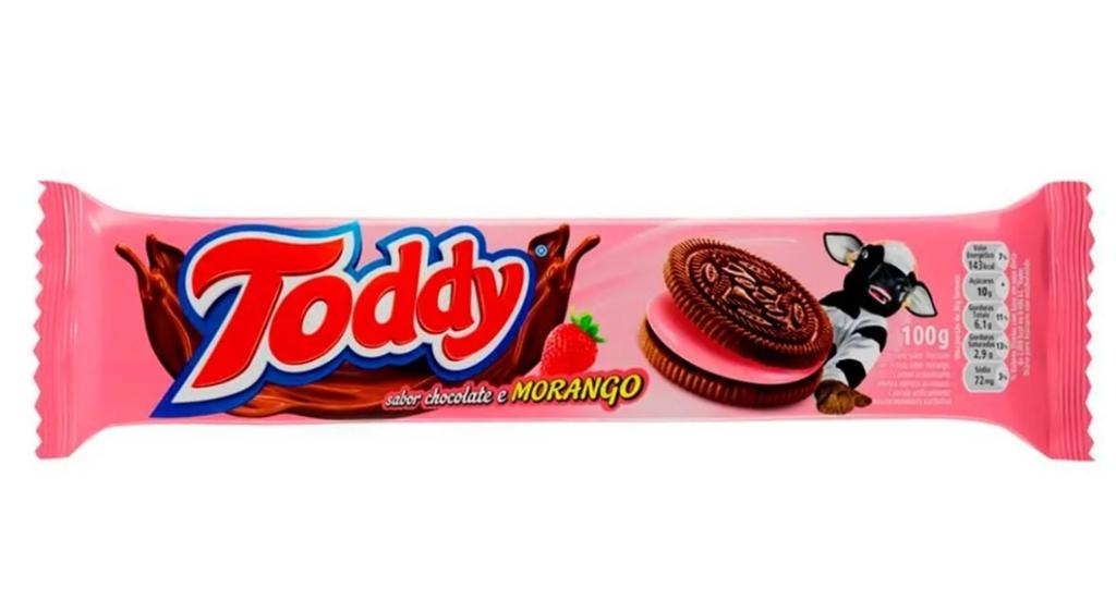 BISCOITO 2x 100g DE CHOCOLATE RECHEIO DE MORANGO TODDY