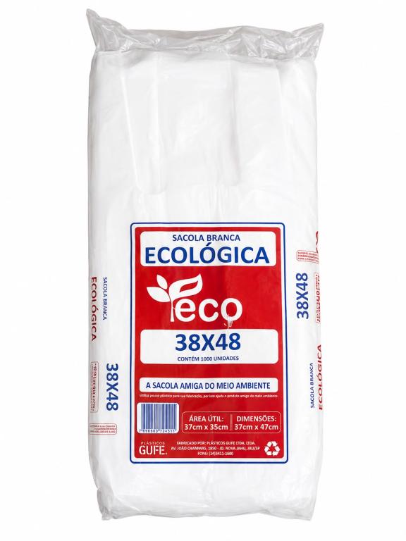 SACOLA 10x 100un 38X48 PLÁSTICA BRANCA ECOLÓGICA