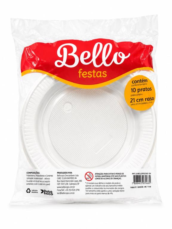 PRATO 1x 10un Nº21 RASO BRANCO BELLO