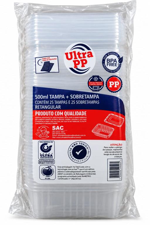 KIT 25un 500ml POTE RETANGULAR PP ULTRA