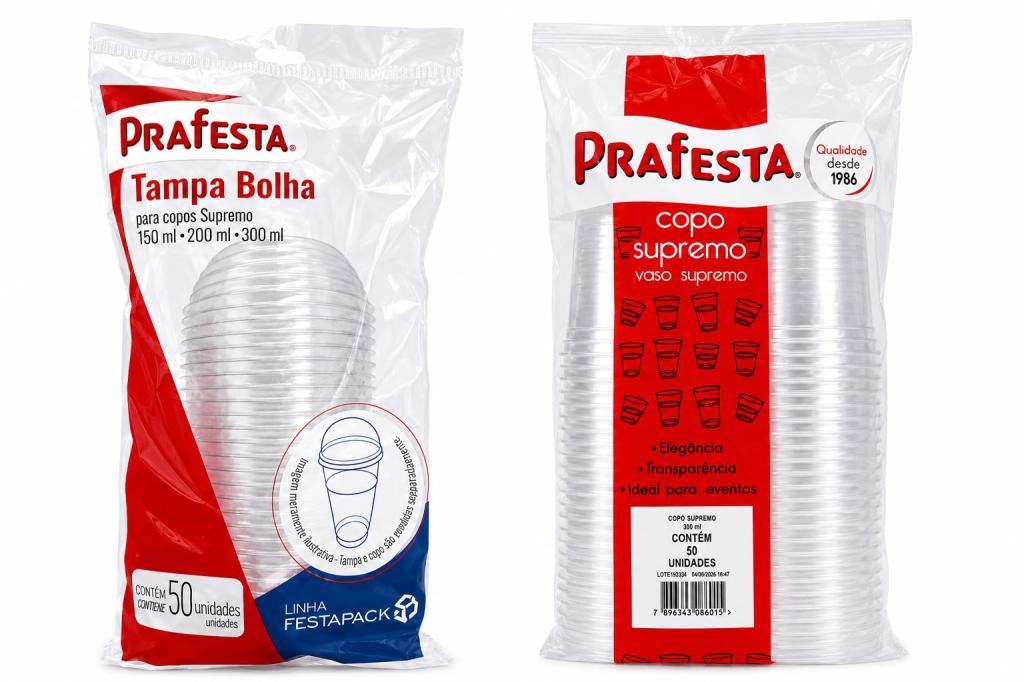KIT 1x 20un 200ml COPO & TAMPA BOLHA PRAFESTA SUPREMO