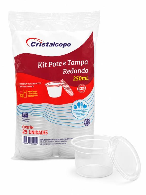 KIT 25un 250ml POTE PP REDONDO CRISTALCOPO