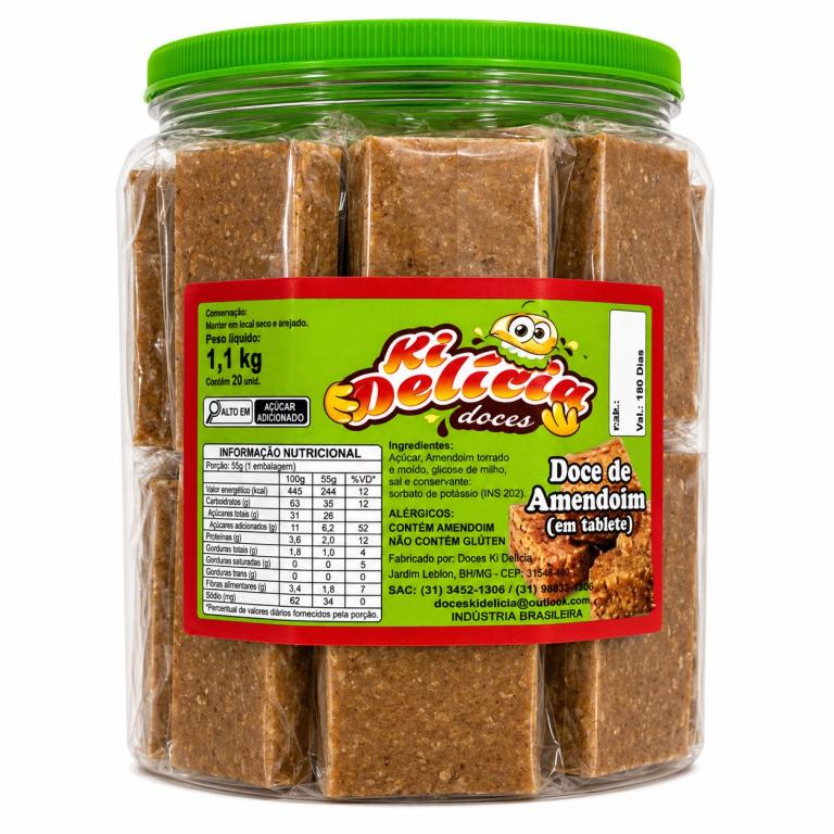 DOCE 1x 20un 1,1kg AMENDOIM EM TABLETE KI DELICIA
