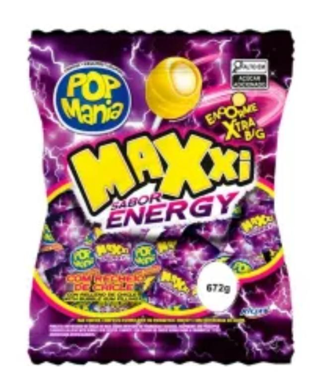 PIRULITOS 1x 24un 672g RECHEADO DE CHICLETE POP MANIA MAXXI ENERGI