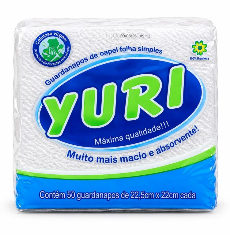 GUARDANAPO 50un 22X22 YURI FOLHA SIMPLES