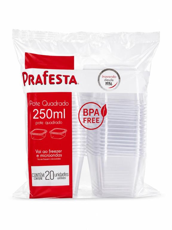 KIT 2x 20un 250ml POTE FREEZER E MICROONDAS QUADRADO PRAFESTA