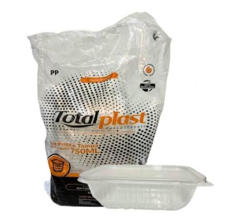 KIT 8un 750ml POTE BANDEJA RETANGULAR TOTALPLAST