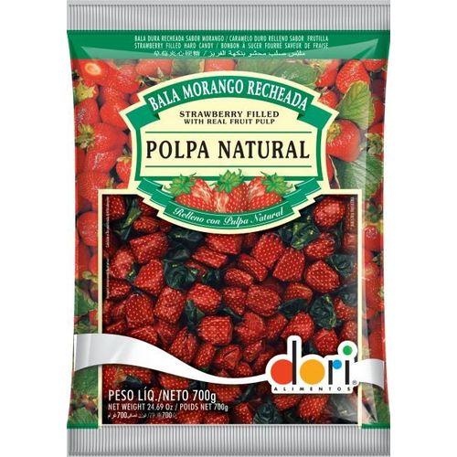 BALA 120un 600g MORANGO RECHEADA POLPA NATURAL DORI