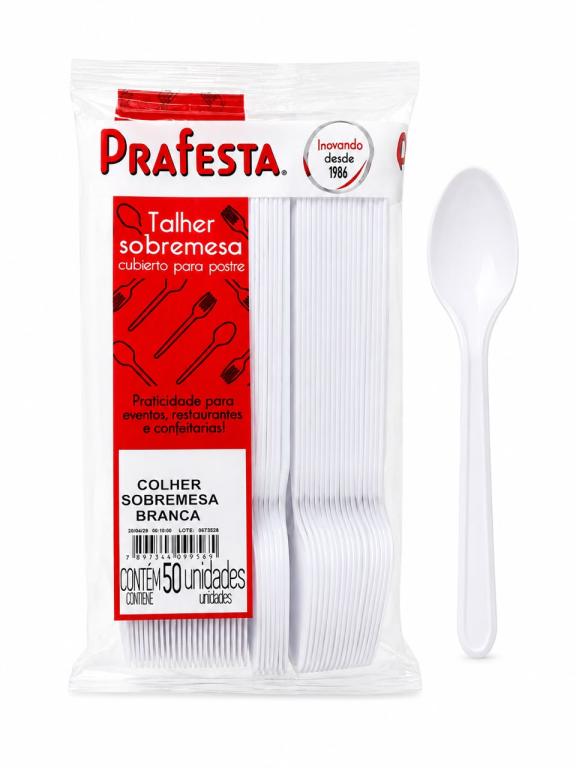 COLHER 1x 50un BRANCA PARA SOBREMESA PRAFESTA