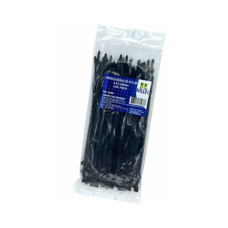 Abraçadeira de Nylon Preta 2,5 x 200mm - 100 Unidades - Melfi
