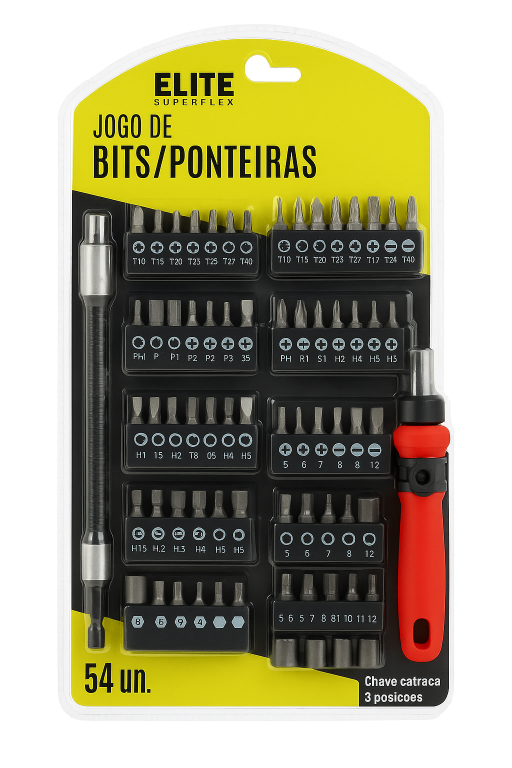Jogo de Soquetes e Ponteiras 58 Peças com Chave Catraca Reversível e Extensor Flexível Elite