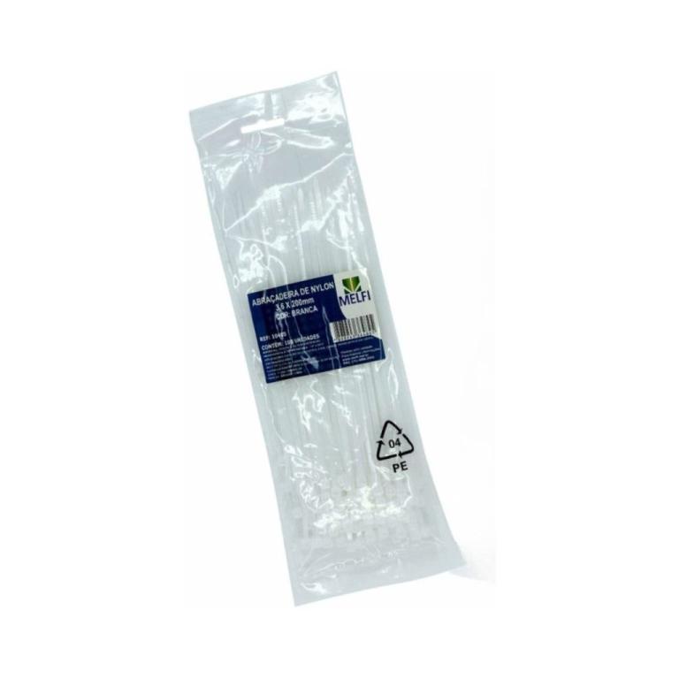 Abraçadeira de Nylon Branca 4,8 x 300mm - 100 Unidades - Melfi
