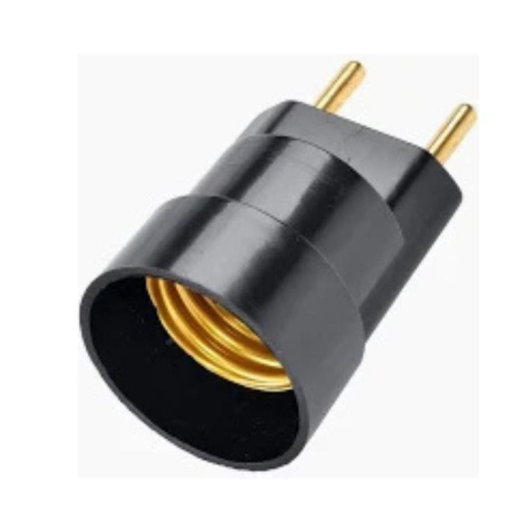 Soquete E27 Preto com Plug Pino Porta Lâmpada