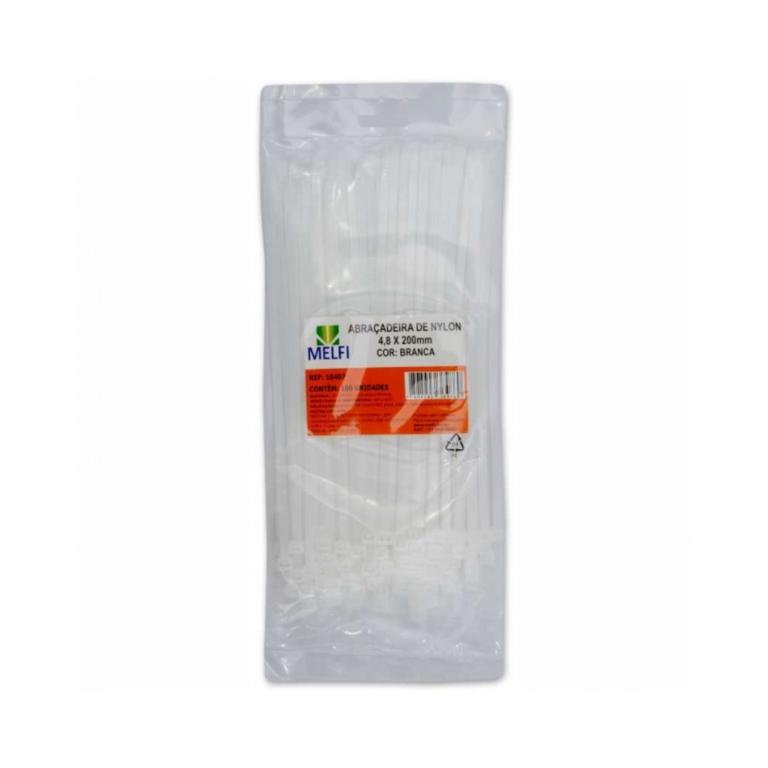 Abracadeira de Nylon Branca 4,8 x 250mm Melfi – 100 Pecas