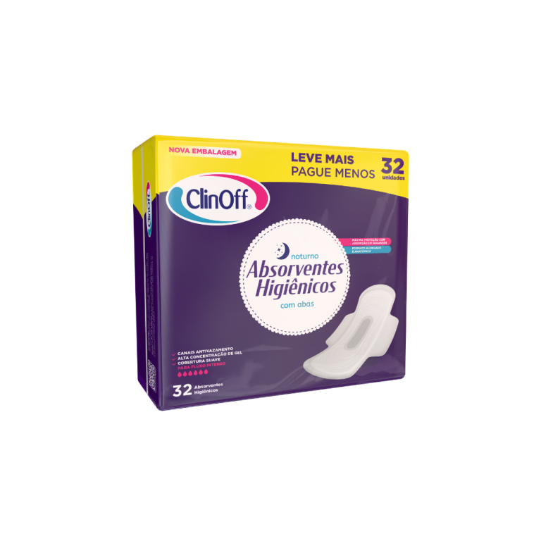 ABSORVENTE HIGIENICO NOTURNO COM ABAS 32 UNIDADES CLINOFF