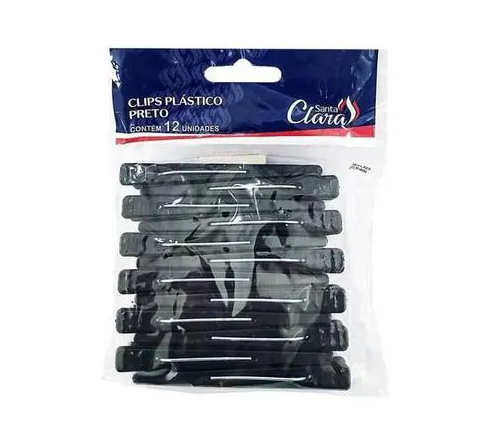 CLIPS PLASTICO PARA CABELO PRETO  C/12UN