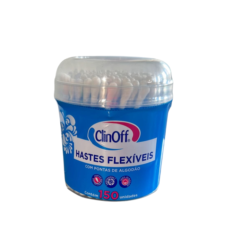HASTES FLEXIVEIS COTONETES COM PONTAS DE ALGODAO C/150UN POTE CLINOFF