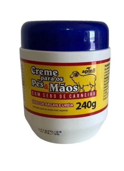 CREME PARA MAOS E PES SEBO DE CARNEIRO COM UREIA 240G APINIL