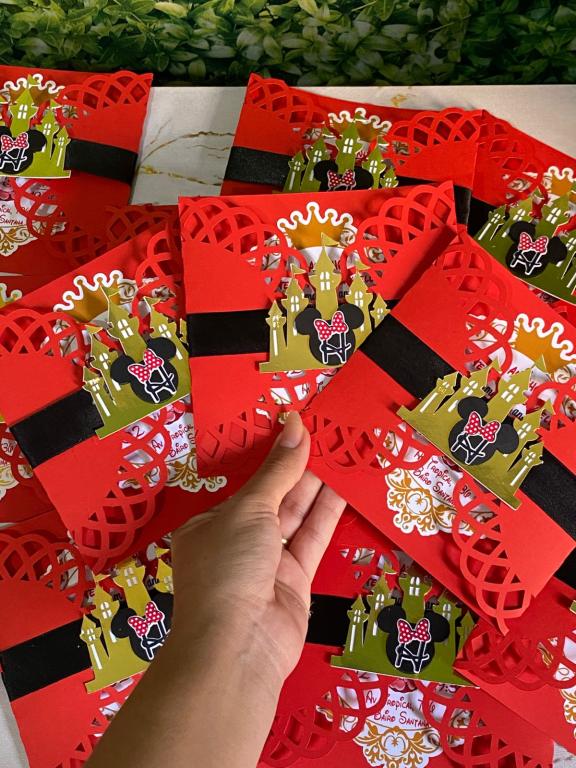CONVITE DE LUXO MINNIE PRETO E VERMELHO