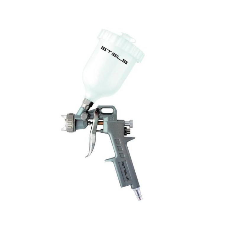 PISTOLA DE PINTURA, TANQUE ALTO, BICOS 1,2-1,5-1,8MM,  ROSCA 1/4POL., 600 ML, 1PC // STELS