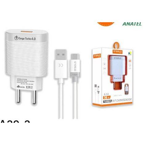 CARREGADOR USB TURBO TYPE-C 6.1A 30W A’GOLD