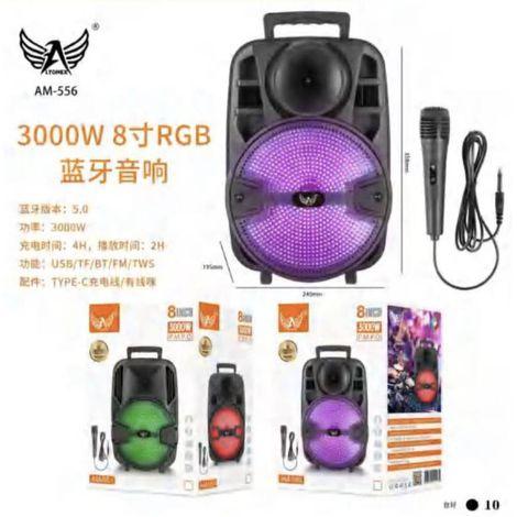 CAIXA DE SOM 3.000W P.M.P.O RGB BLUETOOTH PORTÁTIL COM MICROFONE ALTOMEX