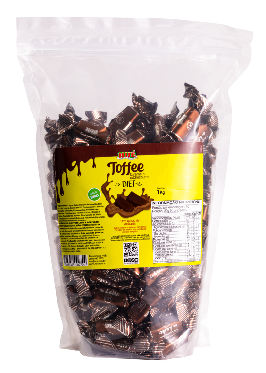 TOFFEE CARAMELO DE CHOCOLATE DIET TORÇÃO PCT 1KG (MÉDIA DE 200UN/CX 04PCTX1KG)