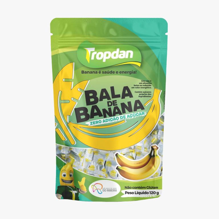 Bala de Banana Zero Ad. Açúcar TROPDAN 120g  (Cx 35X120g)