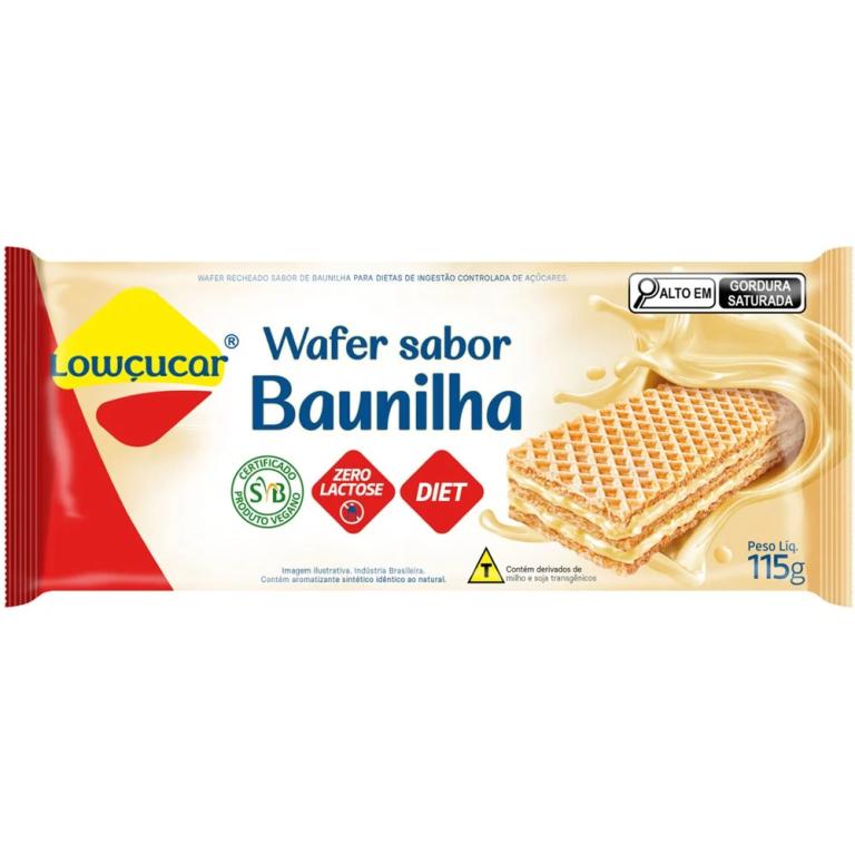 WAFER LOWCUCAR ZERO ACUCARES SABOR BAUNILHA 115G (CX 16X115G)