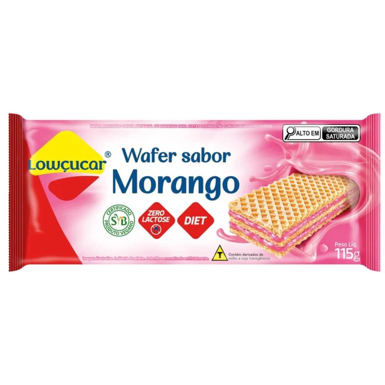 WAFER LOWCUCAR ZERO ACUCARES SABOR MORANGO 115G (CX MASTER 16X115G)