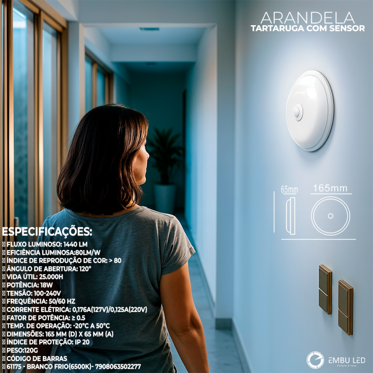 ARANDELA COM SENSOR REDONDO 18W 6500K