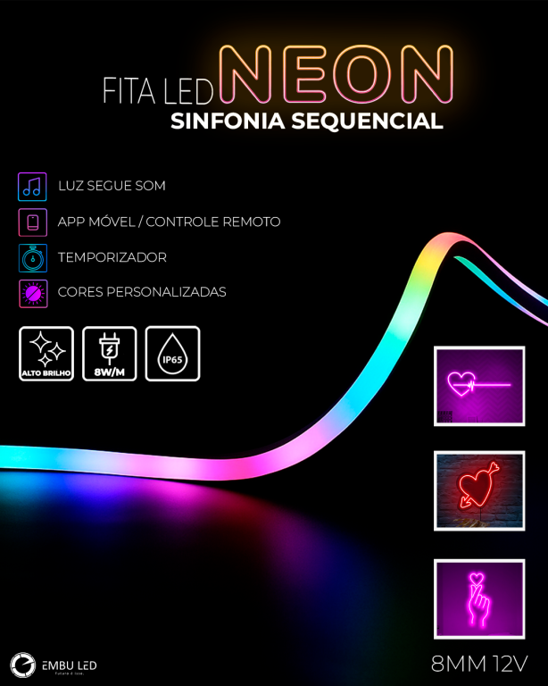 FITA LED 8W/M(TOTAL 40W) 12V SILICONE SINFONIA SEQUENCIAL