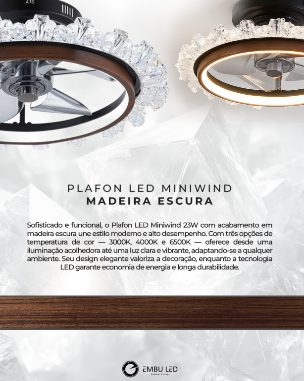1-PLAFON LED MINIWIND 12''304,8MM 23W MADEIRA ESCURO