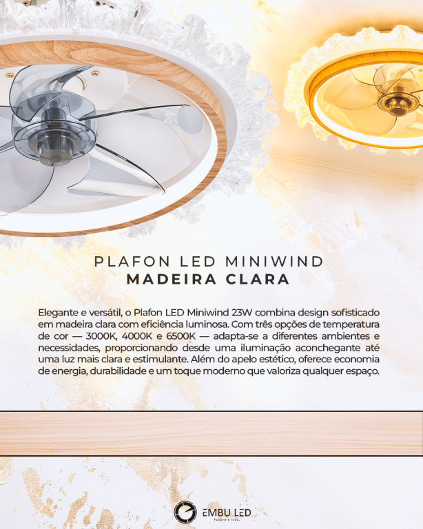 1-PLAFON LED MINIWIND 12''304,8MM 23W MADEIRA CLARA