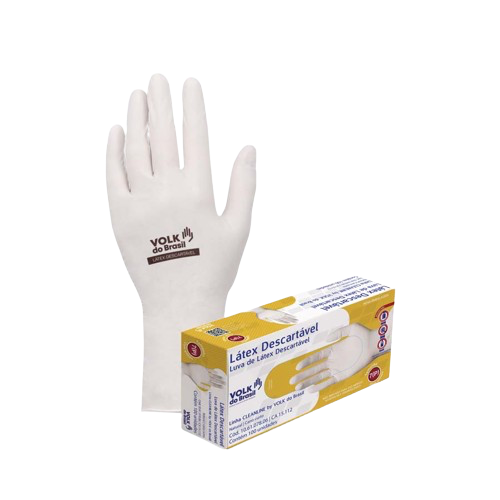 Luva de Proced. Latex com Pó Branca Tam. M (Cx. 100un) - Volk