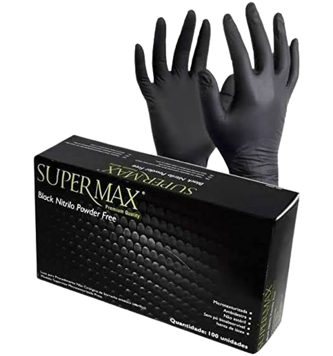 Luva Nitrilica Preta sem Pó Tam.M (Cx. 100un) - Supermax