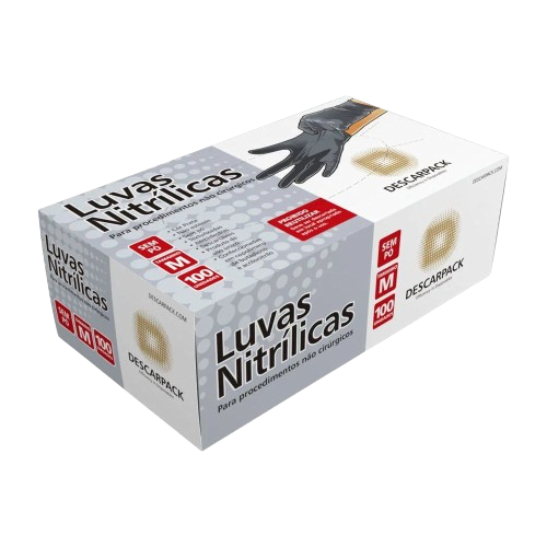Luva Nitrilica Preta sem Pó Tam.M (Cx. 100un) - Descarpack
