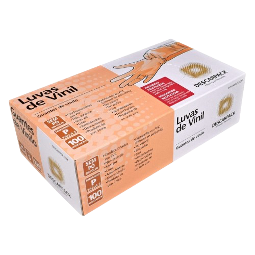 Luva Proced. Vinil sem Pó Transparente Tam M (Cx. 100un) - Descarpack