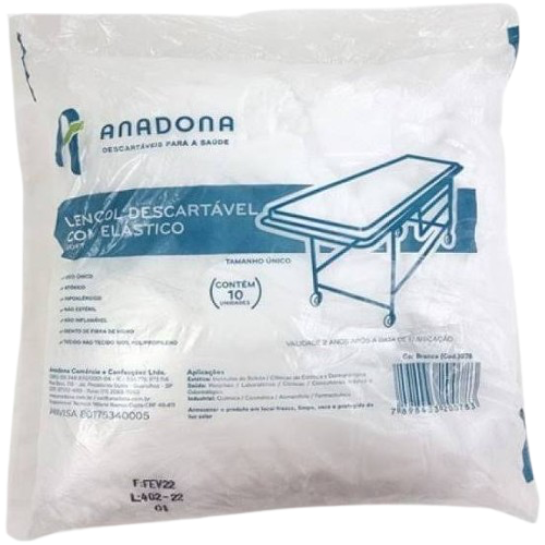 Lençol Branco com Elástico 2,20m X 90cm (Pct. 10un) - Anadona