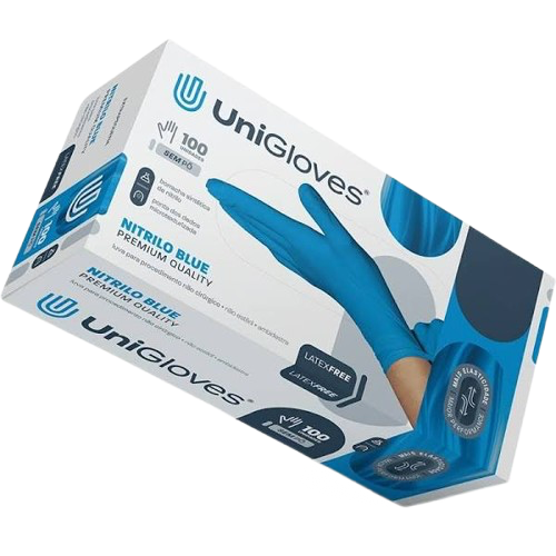 Luva Nitrilica Azul sem pó Tam. G (Cx. com 100un) - Unigloves
