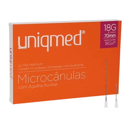 Microcanula 18G | 1,25mm X 70mm com Agulha Auxiliar 18G (un) - Uniqmed