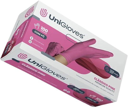 Luva de Proced. c/ Pó Clássico Tam. PP Premiun Quality Rosa (Cx. 100un) - Unigloves